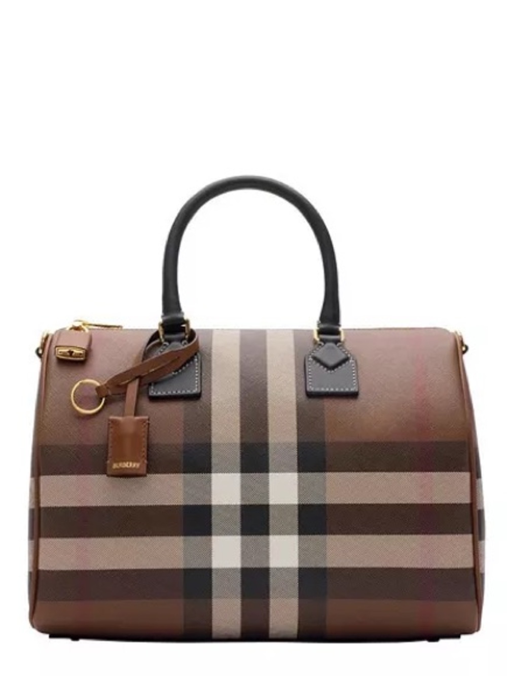 BURBERRY  Brown Checkered Top Handle Bag Gold Hardware Detachable Strap w/ Gift